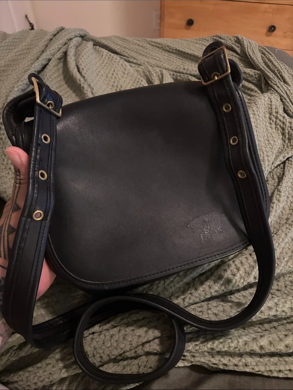 1996 Coach Black Leather Messenger Bag with Brass Hardware 9170- no hang tag